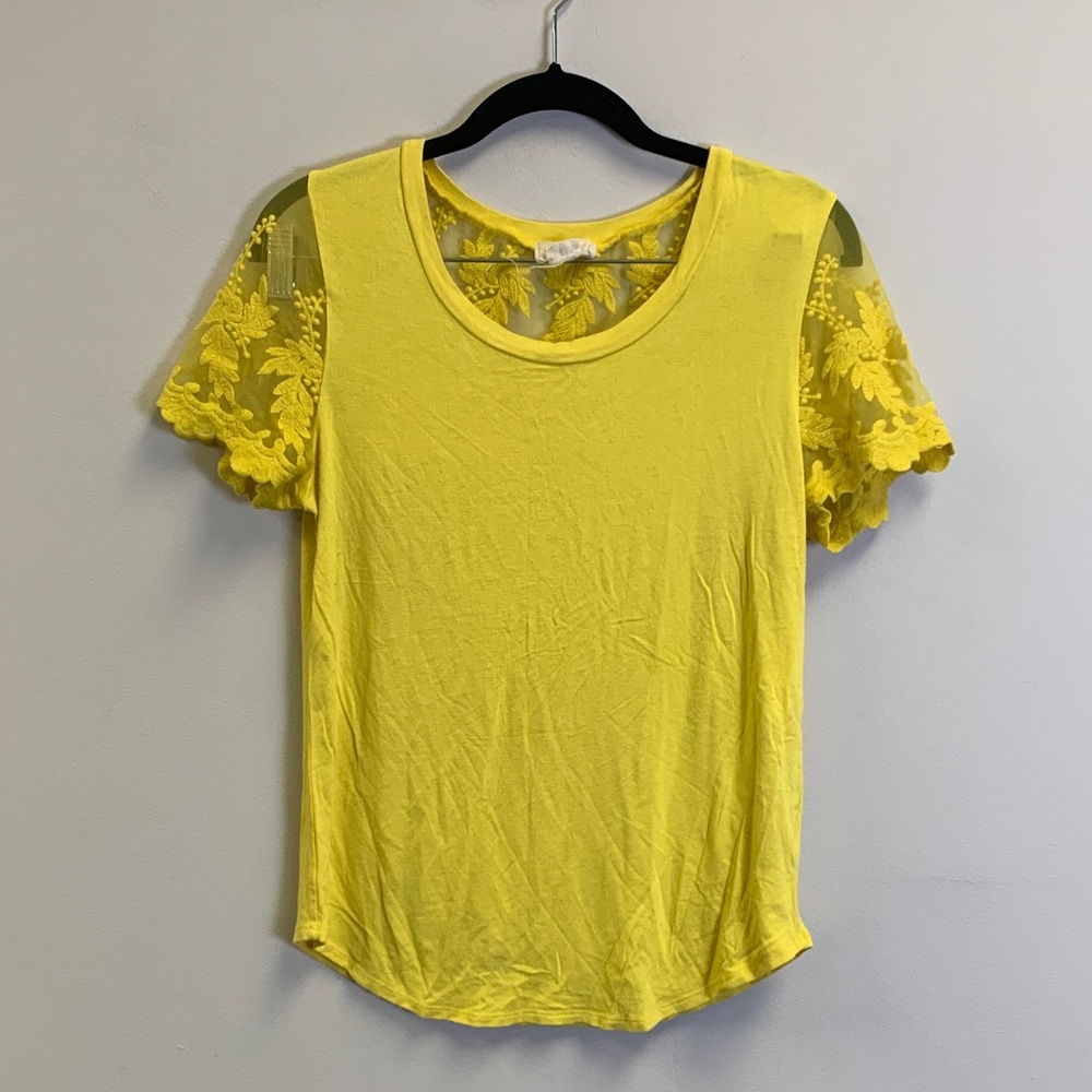 Yellow Lace Sleeve Women's Top